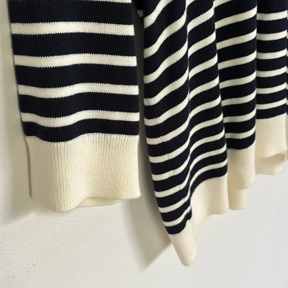 NWT J Jill Collared Striped V-Neck Pullover Sweater Nautical Size XL